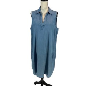 Beachlunchlounge Sleeveless Medium Denim Blue Midi Shirt Dress - size XL